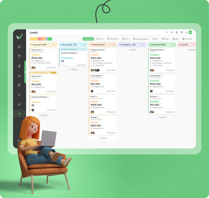 Sales pipeline visualization dashboard showing leads, deals, and conversion stages